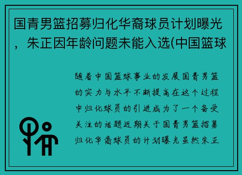 国青男篮招募归化华裔球员计划曝光，朱正因年龄问题未能入选(中国篮球国青)