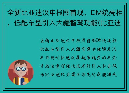 全新比亚迪汉申报图首现，DM统亮相，低配车型引入大疆智驾功能(比亚迪汉2022全新)